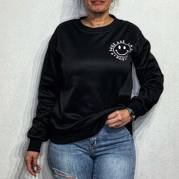 Black Graphic Crewneck Sweatshirt Sz M NWOT - Picture 1 of 13